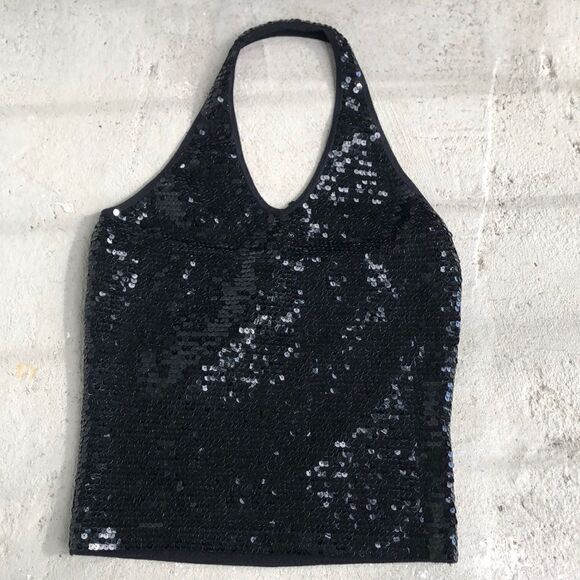 Aqua sequin silk halter - Picture 1 of 6